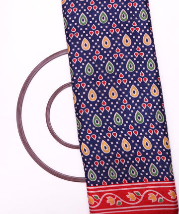 navy blue red yellow green patola print silk fabric